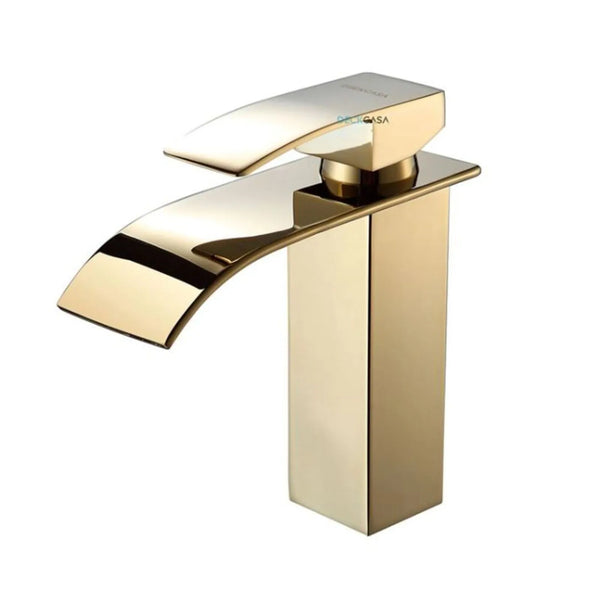 Monocomando para Banheiro Mesa Bica Baixa Dourado Cascata Luxo