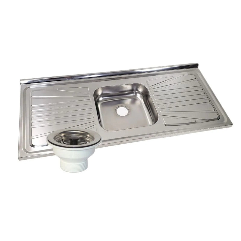 Pia para Cozinha Aço Inox S400 c/Válvula 120x52cm com Cuba Central