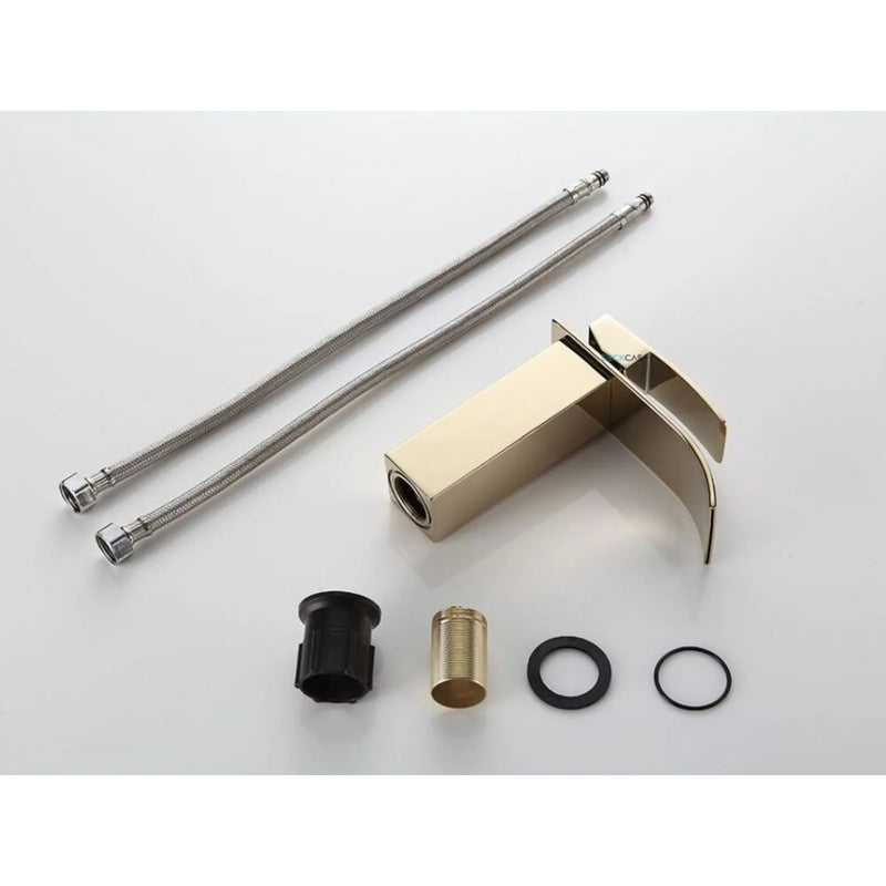 Monocomando para Banheiro Mesa Bica Baixa Dourado Cascata Luxo