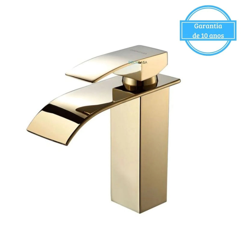 Monocomando para Banheiro Mesa Bica Baixa Dourado Cascata Luxo