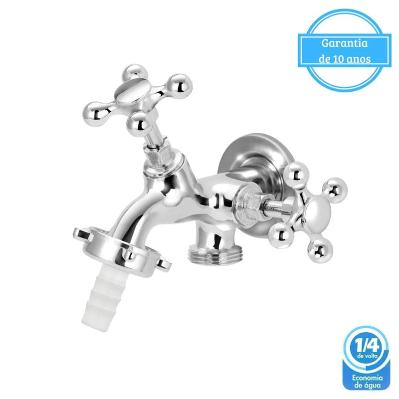 Torneira para Tanque/Jardim Parede Curta 2 Saídas Máquina Cromado