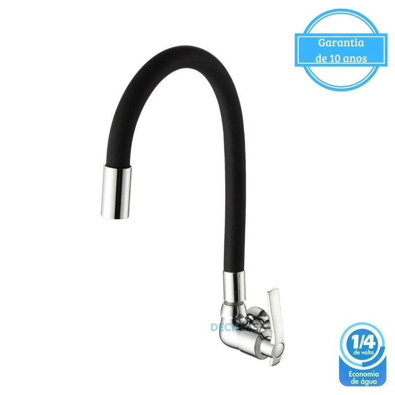 Torneira para Cozinha Parede 1/4V Bica Alta Preto Flexível
