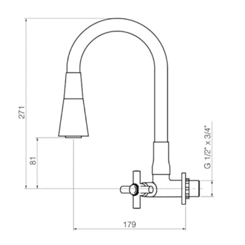 Torneira para Cozinha Parede 1/4V Bica Alta Cromado Conic 3068 C29