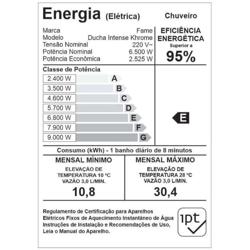 Ducha Intense Eletrônica Preta 220V 6500W Fame